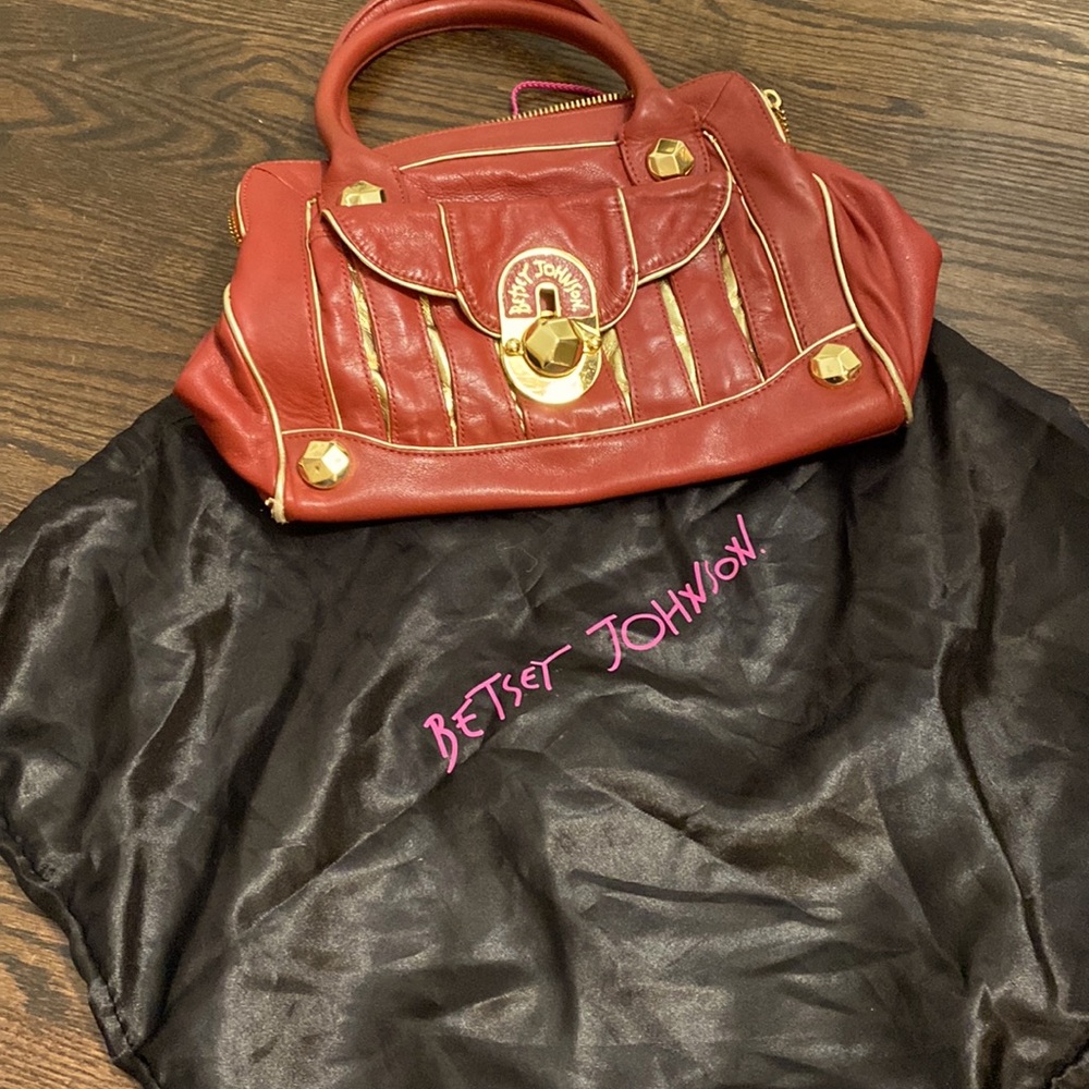 Betsy Johnson red leather satchel bag